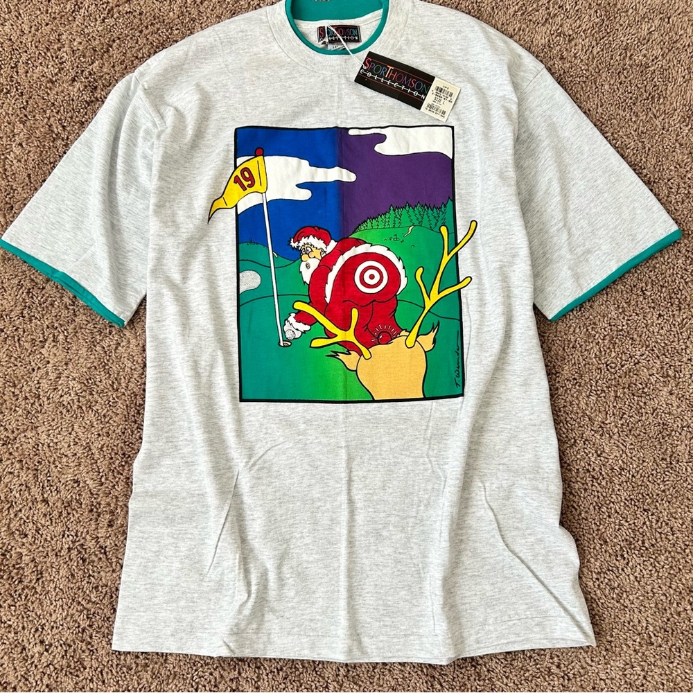 Gray Graphic Tee with Green Accents